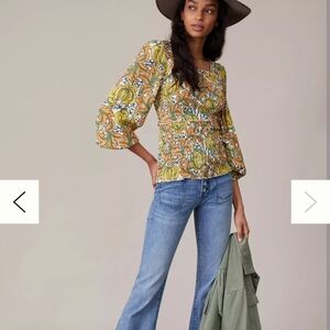 Anthropologie The Rayna Smocked Top Puff Sleeve Floral